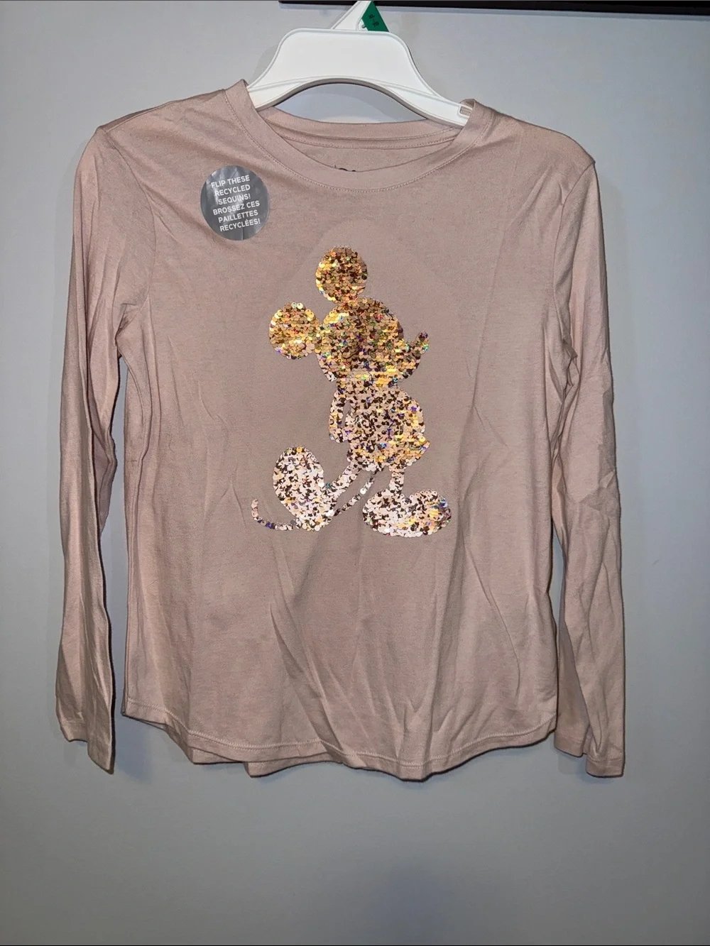 GAP Pink Long-Sleeve Sequin Mickey Mouse Tee